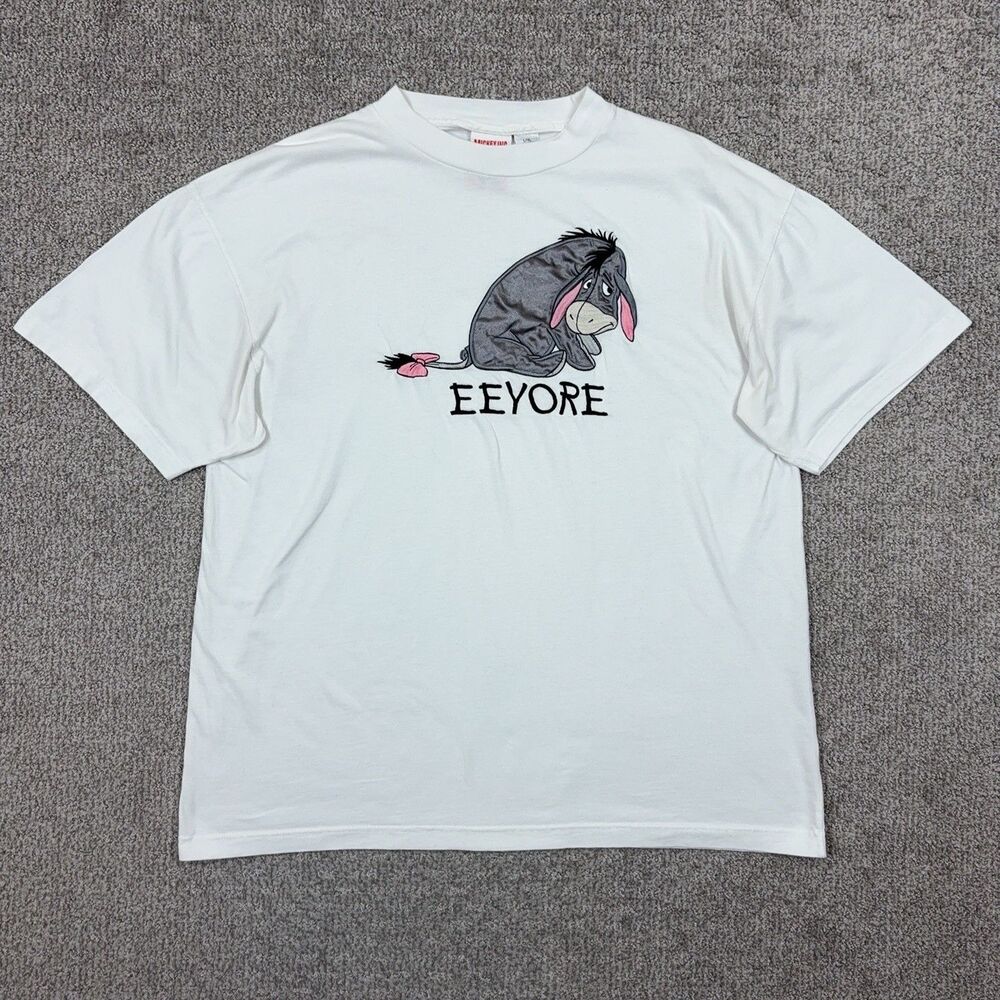 Vintage Mickey Inc Eeyore Shirt Mens L/XL White Embroidered Disney Tee 90s
